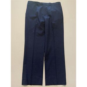 Santorelli 38x32 Blue Woven Romeo Flat Front Straight Wool Mens‎ Dress Pants